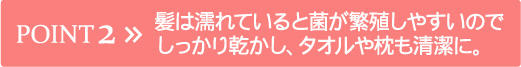 POINT 2 髪は濡れていると菌が繁殖しやすいのでしっかり乾かし、タオルや枕も清潔に。